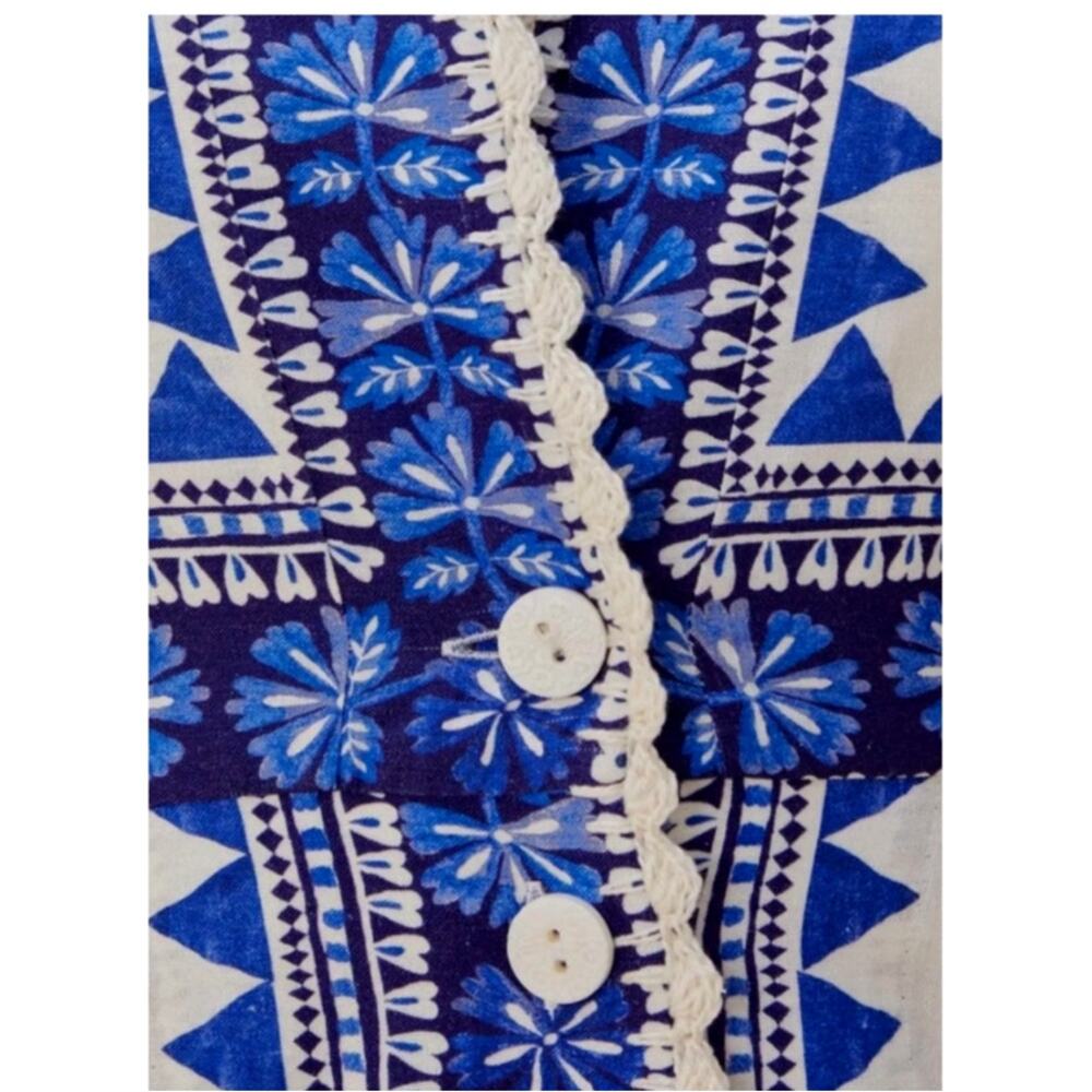 FARM Rio Blue Floral Linen Blend Button Front Maxi Dress Large - Picture 2 of 7
